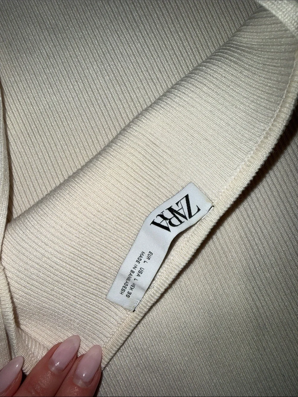 Zara Cream Ribbed Spaghetti-Strap Cami - Picture 4 of 4